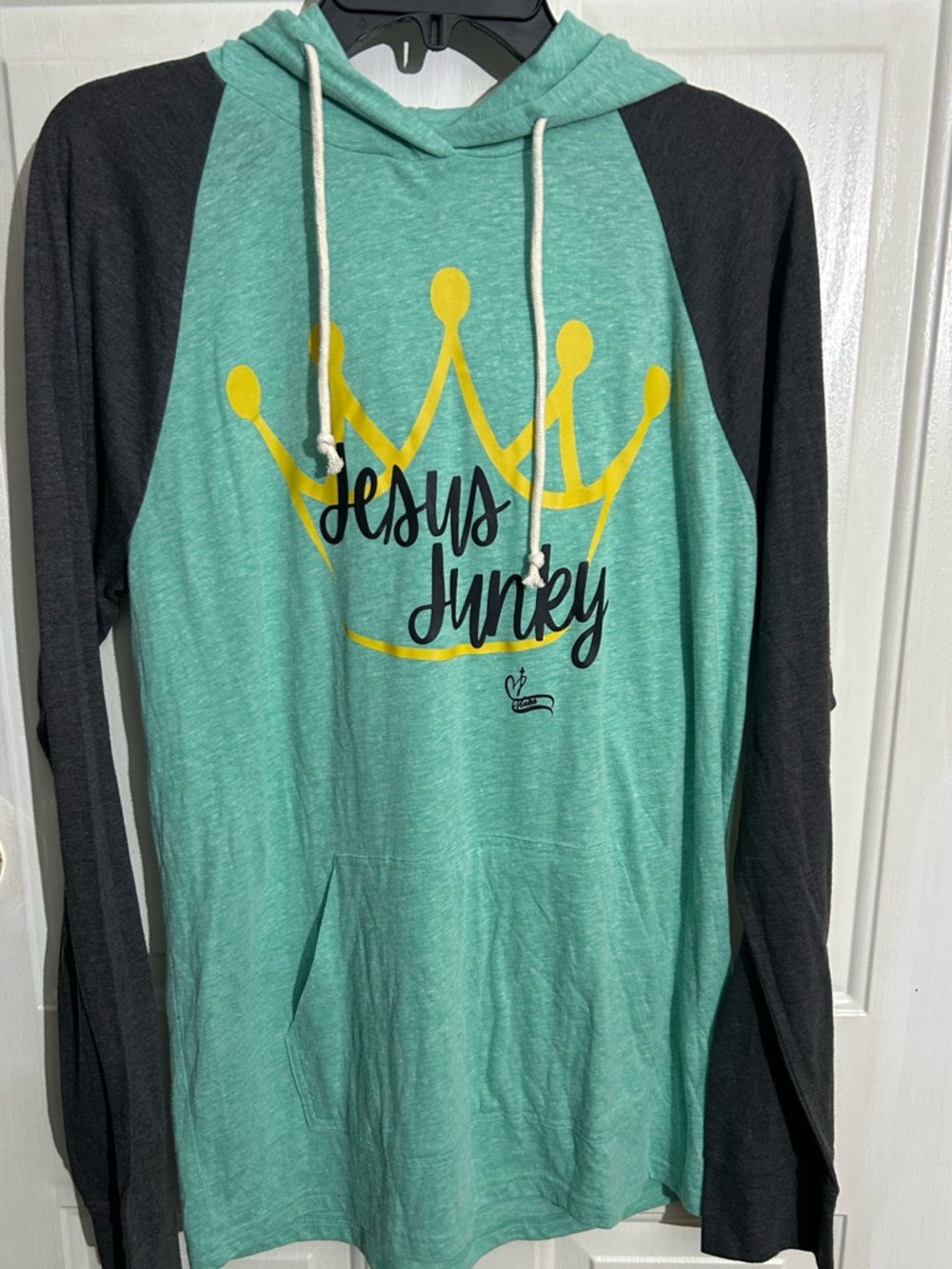 urban pipeline Green Pullover Hoodie with Jesus Junky Crown print